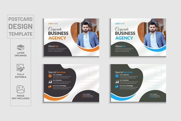 Corporate business postcard design and modern postcard vector template