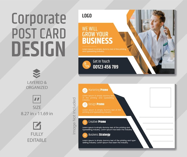 Corporate business postcard design template premium vector