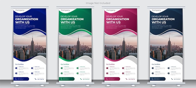 Vector corporate business roll-up banner ontwerpsjabloon moderne en unieke vorm