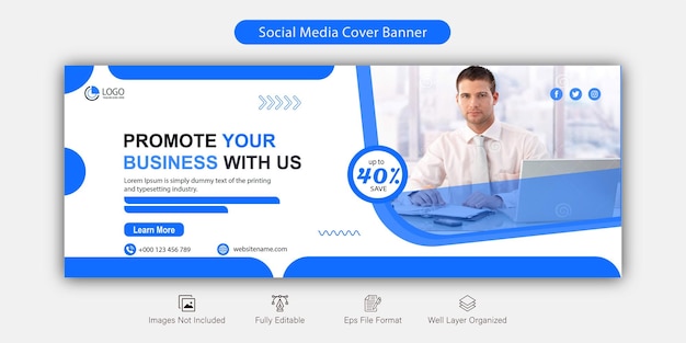 Корпоративный бизнес в социальных сетях Facebook обложка шаблона баннера