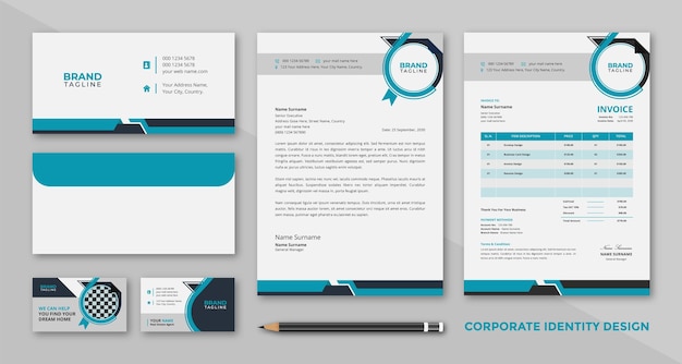 Vector corporate business stationery template design set with business cards and letterhead