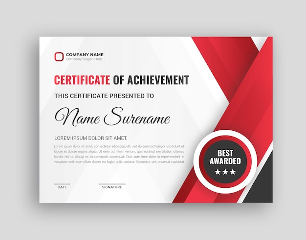 Corporate certificate design in red colors