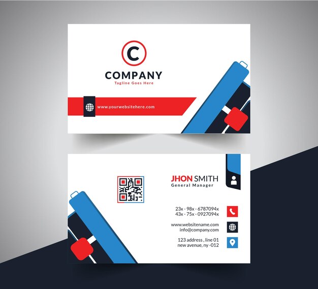 Vector corporate clean red and dark blue professional visiting card design template