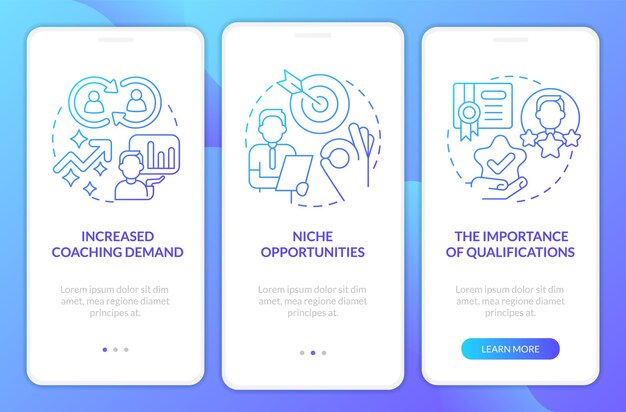 Corporate coaching trends blue gradient onboarding mobile app screen