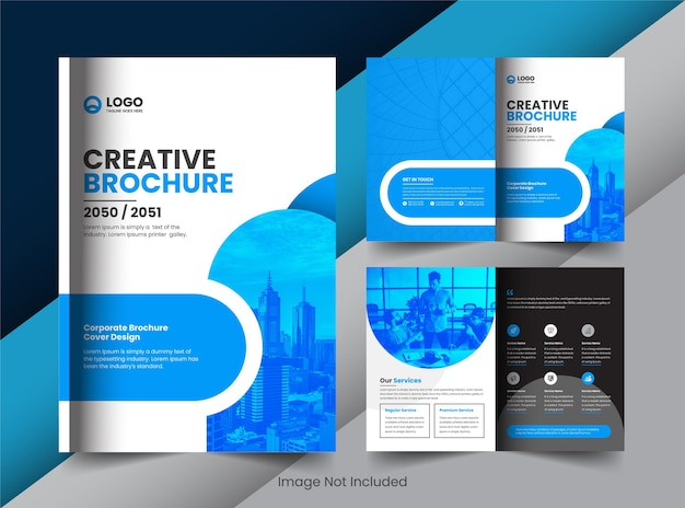 Corporate company business bifold brochure and cover layout concept design with modern shapes