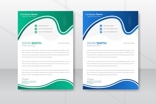 Corporate company business letterhead template design with color variations