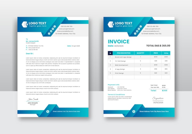 Corporate company letterhead and invoice template design