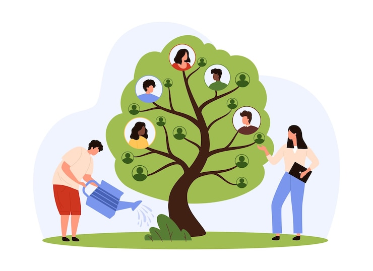 Vector corporate company organization professional team building and development by tiny people