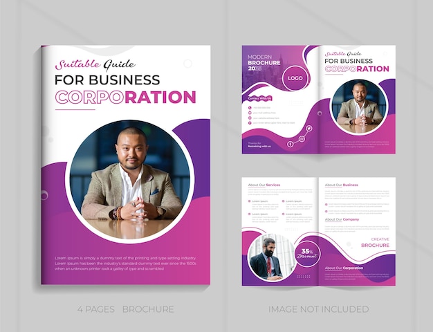 Corporate Company profile bifold brochure with modern gradient shapes creative business design