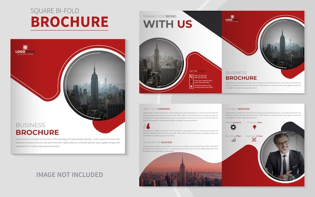 Corporate company square bifold brochure with business magazine template