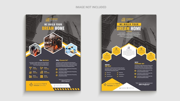 Corporate construction flyer A4 template, Construction Flyer Template, Flyer Design Set, Renovation