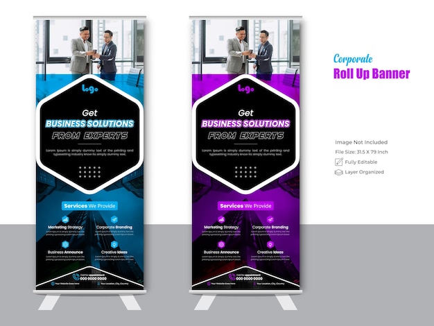 Vector corporate creatieve rollup banner ontwerp en marketing sjabloon.