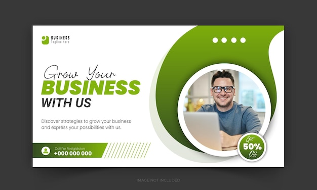 Corporate creatieve YouTube video miniatuur en sociale media deksel web banner ontwerp sjabloon