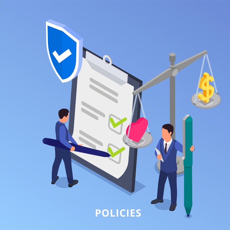 Vector corporate culture isometric concept with business policies symbols vector illustration