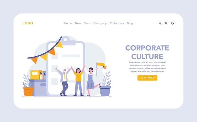 Корпоративная культура веб-сайта или целевой страницы, культивирующая сильный бизнес-этос и товарищество сотрудников