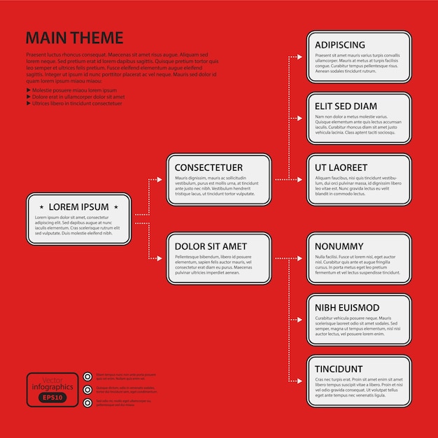Corporate design sjabloon op rode achtergrond. Zwart-witte kleuren. Handig voor reclame, presentaties en webdesign.