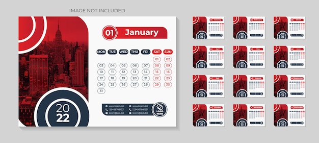 Vettore calendario da tavolo aziendale 2022 template design
