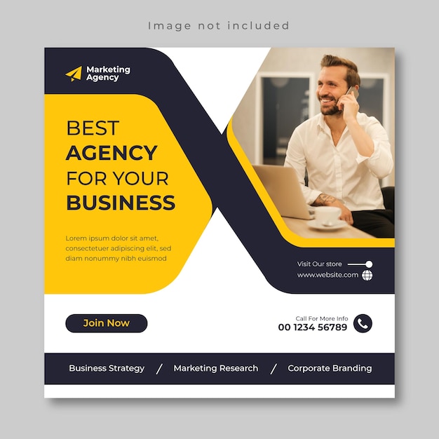 Corporate and digital marketing agency social media post template and square web banner