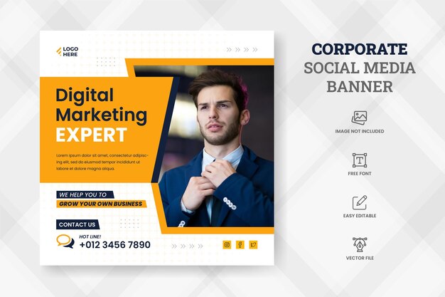 Corporate digital marketing banner post promotion and corporate social media post template