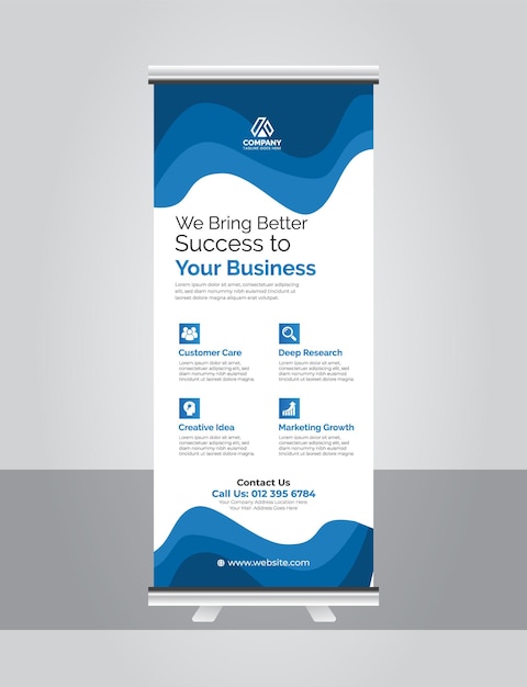 Corporate display standee polygonal rollup banner with vector template for business and advertisin