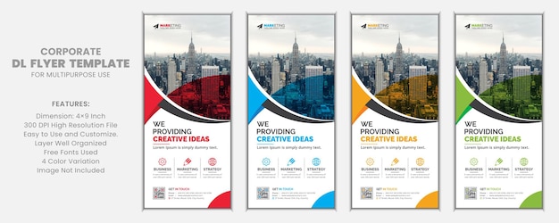 Corporate DL Flyer Rack Card Template Uniek ontwerp met creatieve vormen en idee