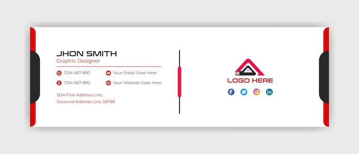 Vector corporate email signature design template with red shape, simpleand white background email template