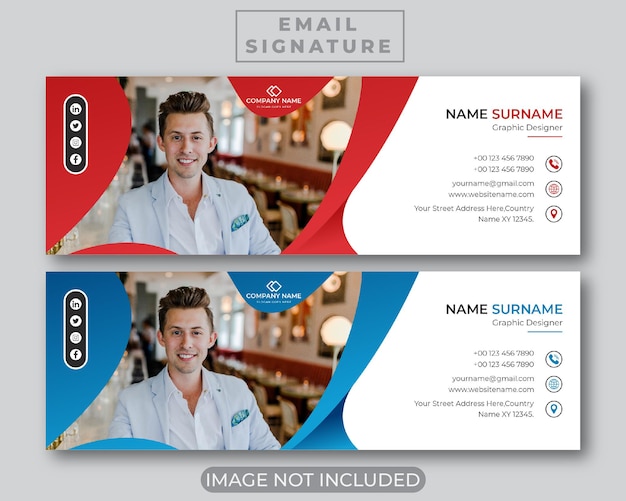 Corporate email signature template or personal footer and social media cover design