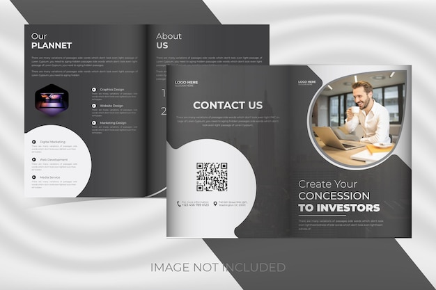 Corporate en creatieve zakelijke tweevoudige brochure sjabloonontwerp.