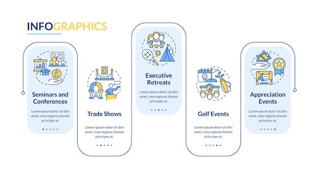 Corporate events types rectangle infographic template