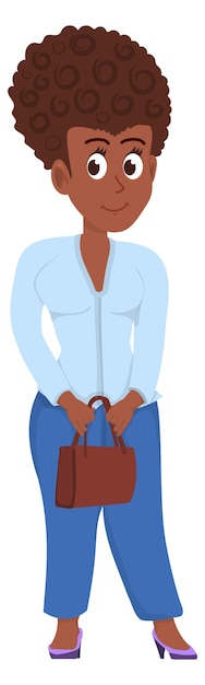 Corporate female worker Cartoon black woman in formal clothes