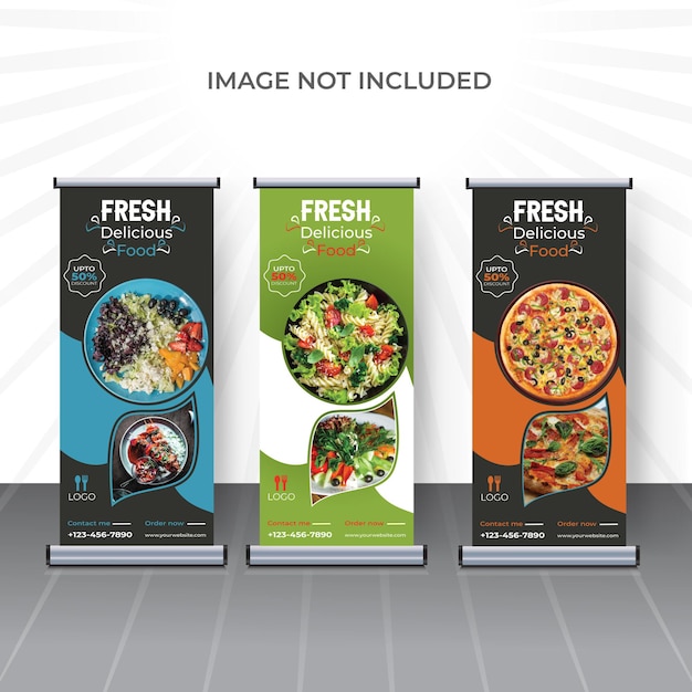 Vector corporate food roll up banner stand template designfast food restaurant menu template