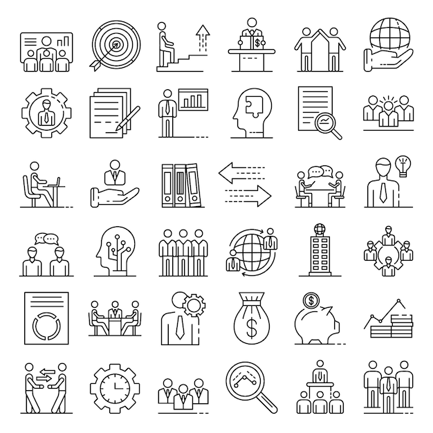 Corporate governance icons set, outline style