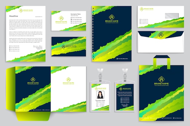 Vector corporate green color stationery design