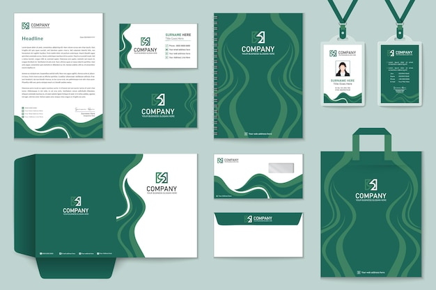 Design ufficiale della cancelleria per documenti cartacei corporate green