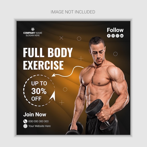 corporate gym and fitness social media design and web banner template