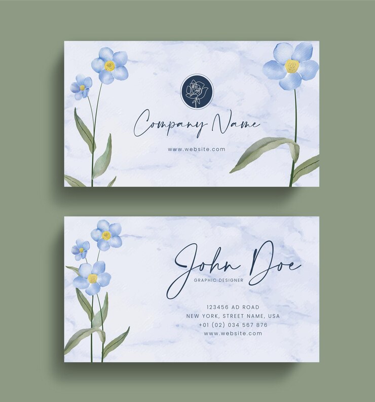 Corporate handdrawn floral and botanical business identity or business card design