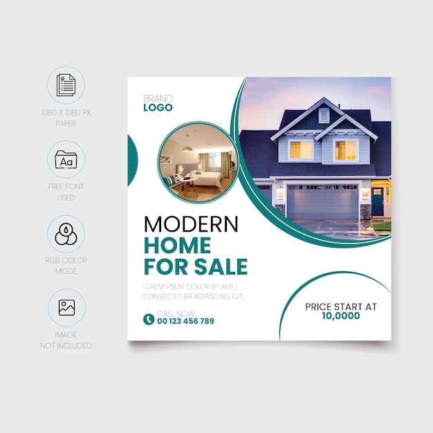 Vector corporate home for sale social media post template