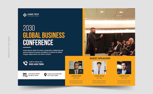 Corporate horizontal business conference flyer template or business live webinar conference banner