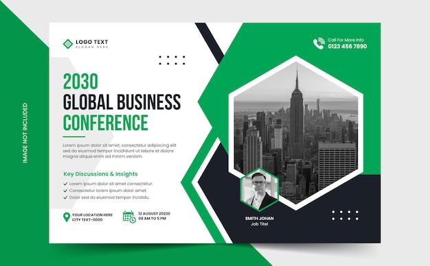 Corporate horizontal business conference flyer template or Business webinar event banner design