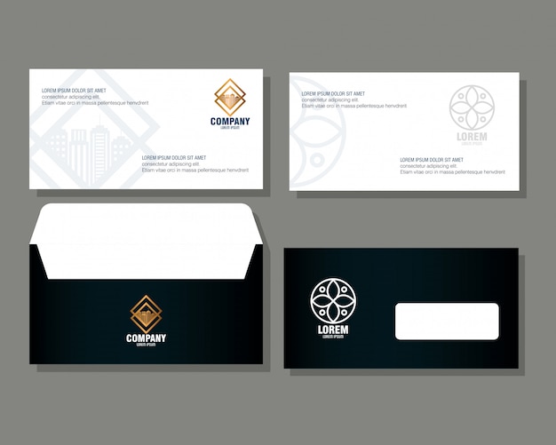 벡터 기업 아이덴티티 브랜드, 봉투 및 문서 검정색 흰색 기호