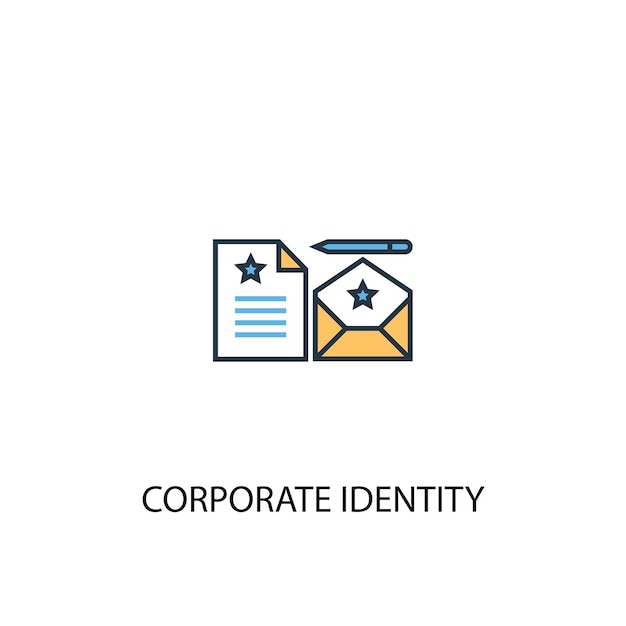 Concetto di identità aziendale 2 icona linea colorata. illustrazione semplice dell'elemento giallo e blu. design del simbolo del contorno del concetto di identità aziendale