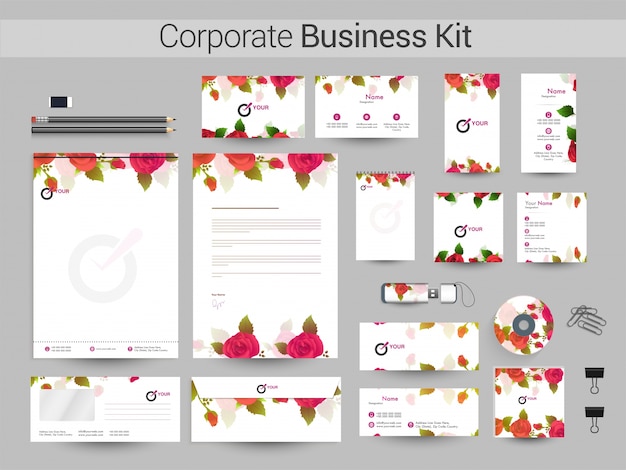 Vector corporate identity kit with rose flowers.