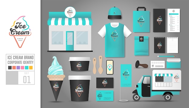 Corporate identity template for ice cream shop