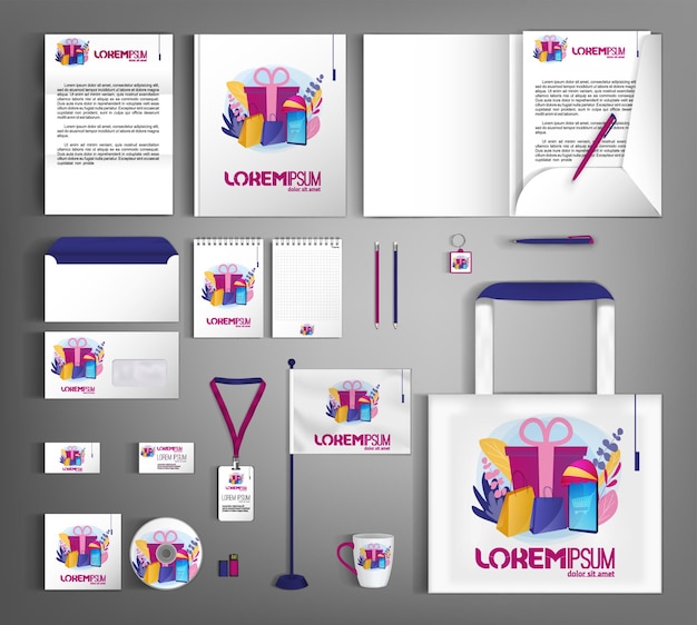 Corporate identity template with purchases for online store shopping