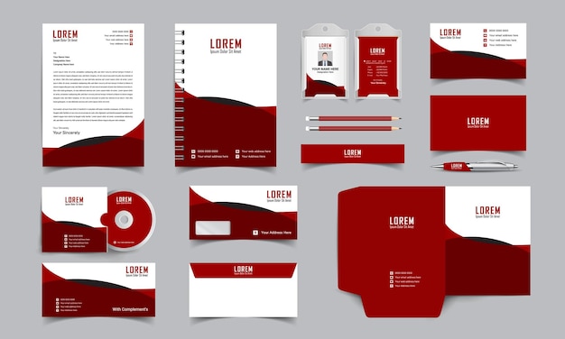 corporate identity vector stylish business stationery items set in red color