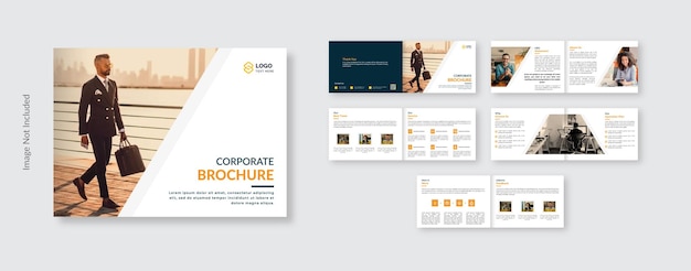 Corporate landscape company brochure design with creative shape brochure template Premium Vector