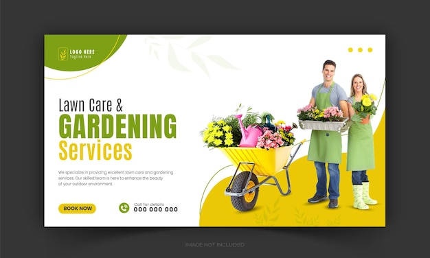 Vector corporate lawn care and gardening or landscaping service live stream youtube video thumbnail design