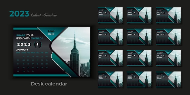 Corporate luxury desk calendar design for new year 2023 in business style