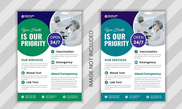 corporate medical flyer or poster for a doctor is with a gardiant background