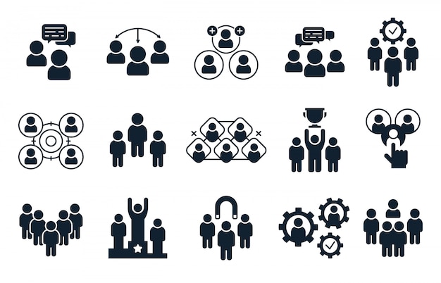 Corporate mensen icoon. Groep personen, office teamwork pictogram en business team silhouet pictogrammen instellen